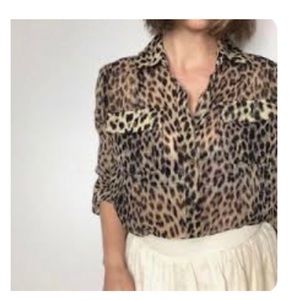 Cheetah Button High Low Hem Blouse